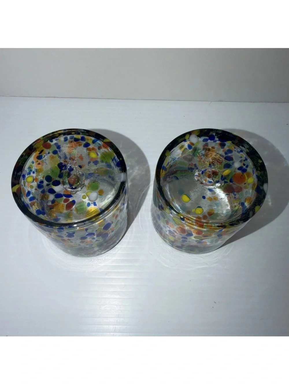 Confetti Low Ball Glasses Thick Hand Blown Glass Set Of Two Vintage